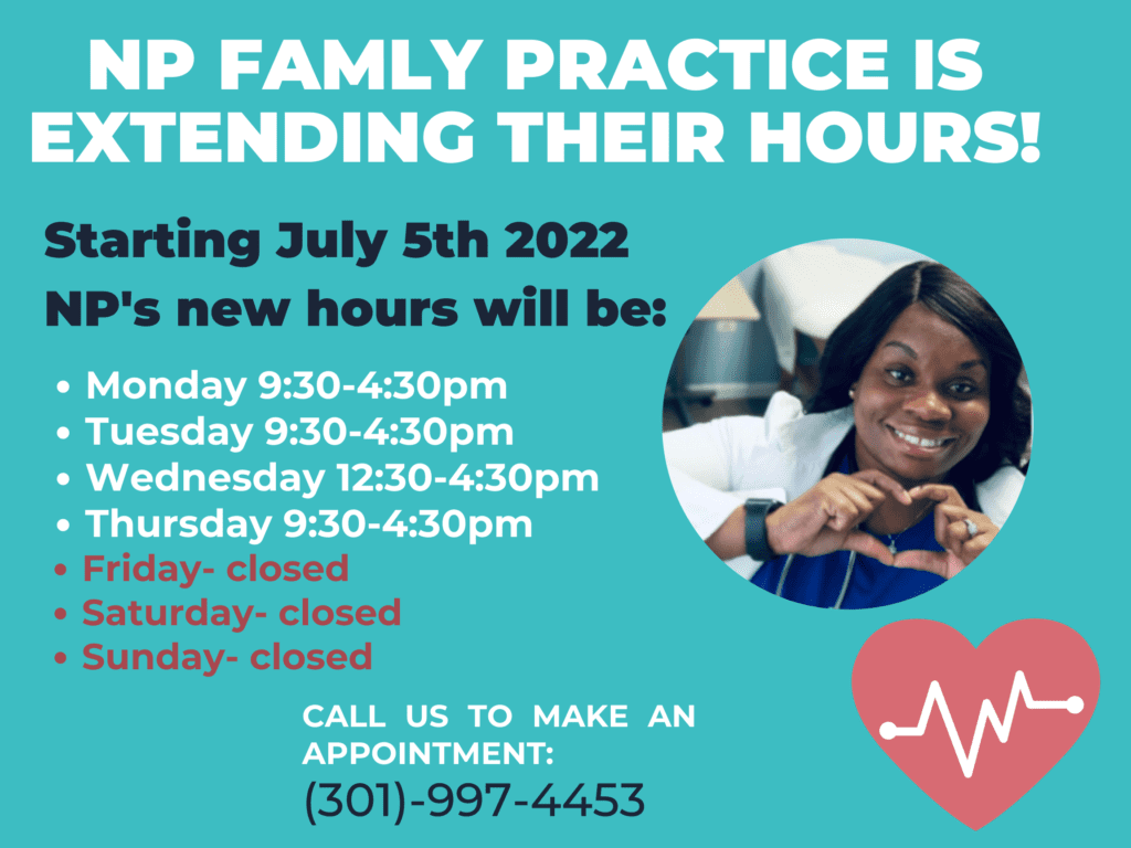 A poster advertising the family practice hours.