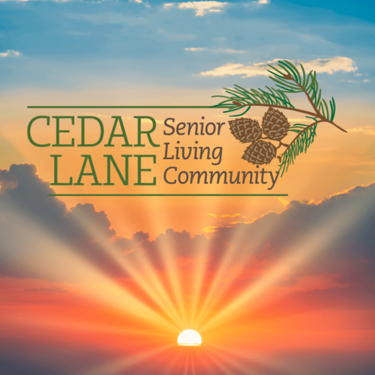 A sunset with the cedar lane senior living community logo.